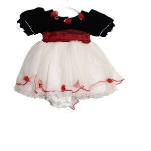 Girls Size S Black Velvet Top & White Tulle Dress With Red Accents & Bloomers
